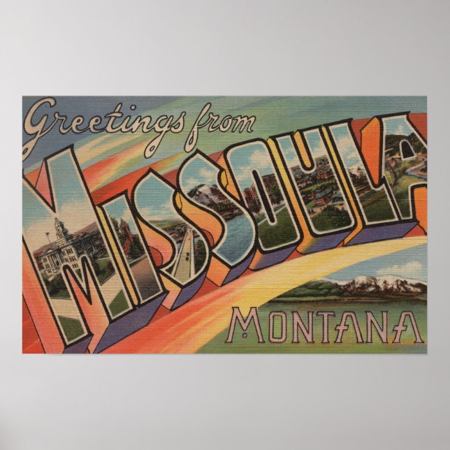 Missoula, Montana - Large Letter Scenes Poster (Front)
