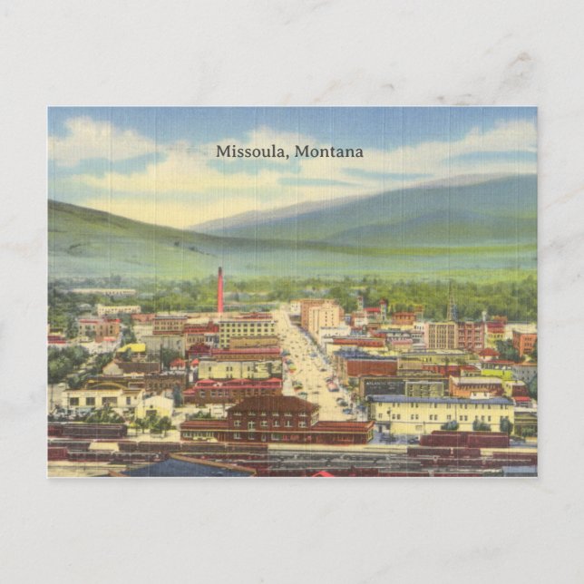 Missoula, Montana vintage bird's-eye view Postcard (Front)