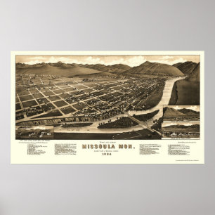 Missoula, MT Panoramic Map - 1884 Poster