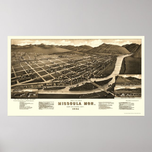 Missoula, MT Panoramic Map - 1884 Poster (Front)