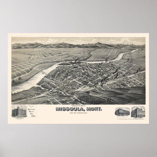 Missoula, MT Panoramic Map - 1891 Poster (Front)