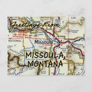 Missoula MT Vintage Map Postcard