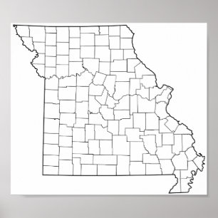 Missouri Counties Blank Outline Map Poster