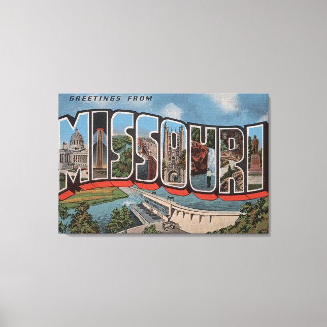 Missouri (Dam View) - Large Letter Scenes Canvas Print (Front)