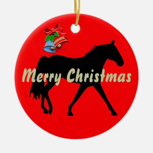 Missouri Foxtrotter Silhouette Merry Christmas Ceramic Tree Decoration (Front)