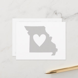Missouri Grey State Map Shape with Heart Cutout Postcard