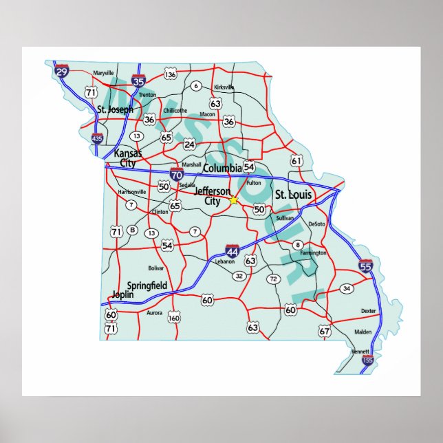 Missouri Interstate Map Print (Front)