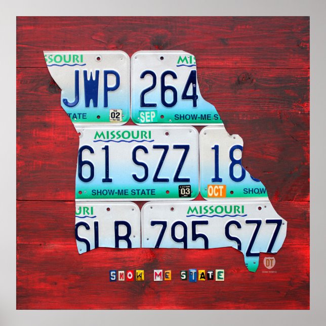 Missouri License Plate Map Poster (Front)
