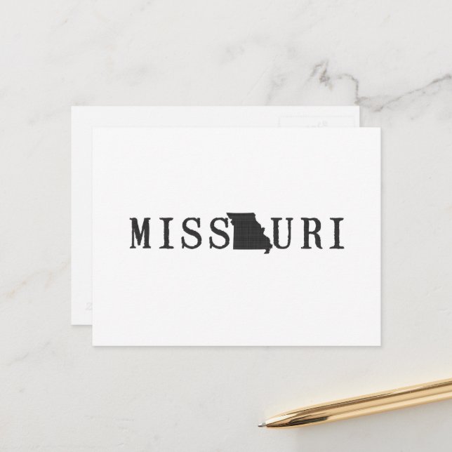 Missouri Map Shaped Letter State Word Art Black Postcard (Front/Back In Situ)