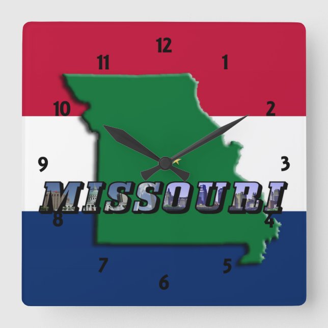 Missouri Map, Text and State Flag Clock (Front)