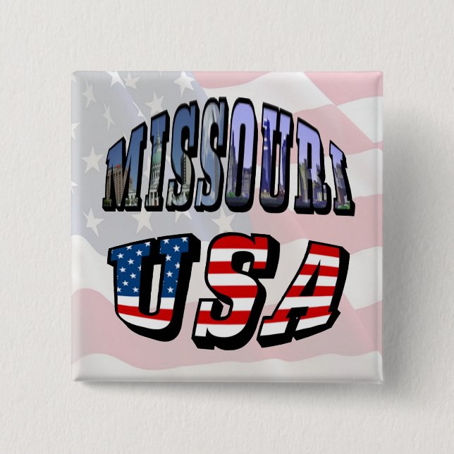 Missouri Picture and USA Text 15 Cm Square Badge (Front)