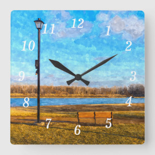 Missouri River Bench Painterly Wall Clock