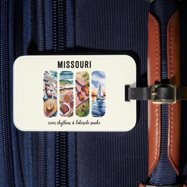 Missouri – River Rhythms & Lakeside Smoke Luggage Tag (Front Insitu 4)