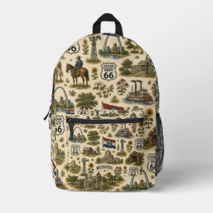 Missouri Route 66 Trail Gateway Printed Backpack
