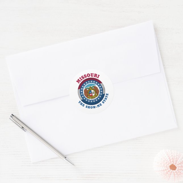 MISSOURI SHOW-ME STATE FLAG CLASSIC ROUND STICKER (Envelope)