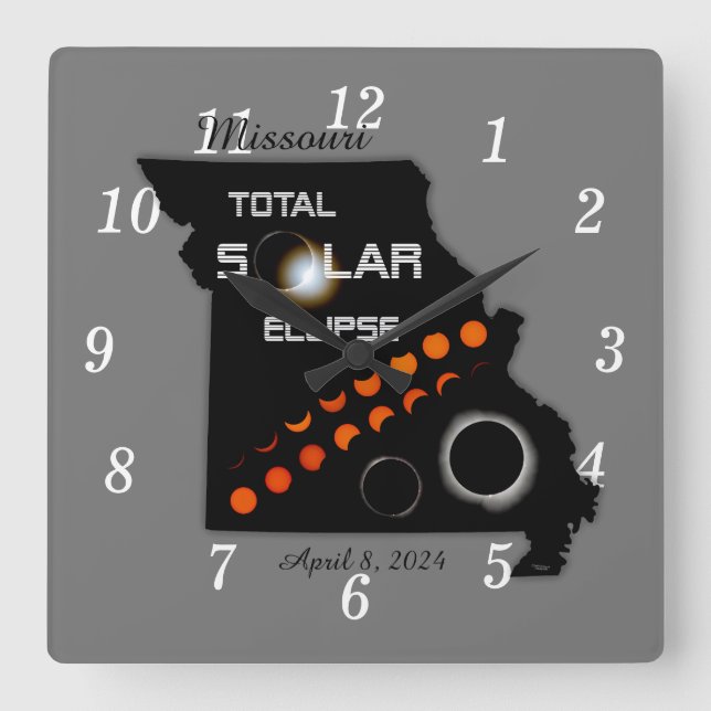 Missouri Solar Eclipse Square Wall Clock (Front)