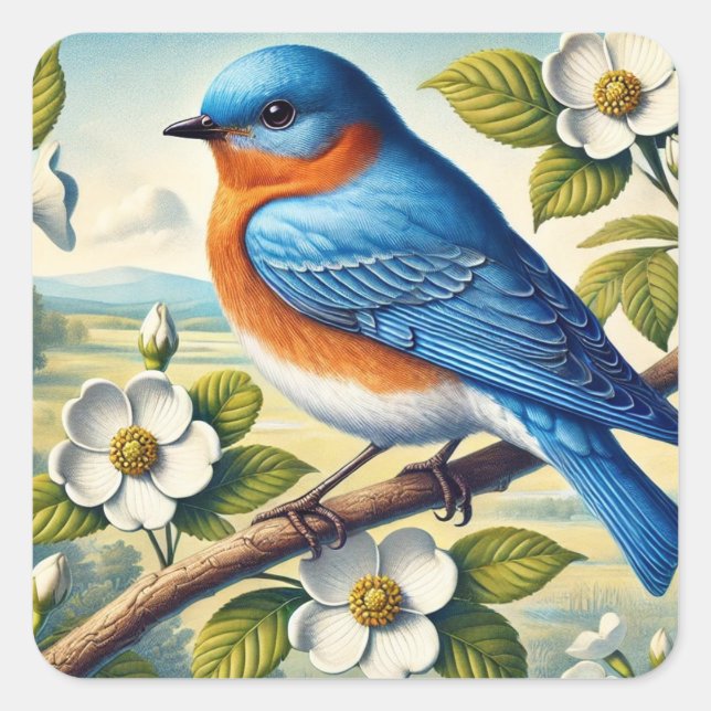 Missouri State Bird Eastern Bluebird Square Sticker (Front)