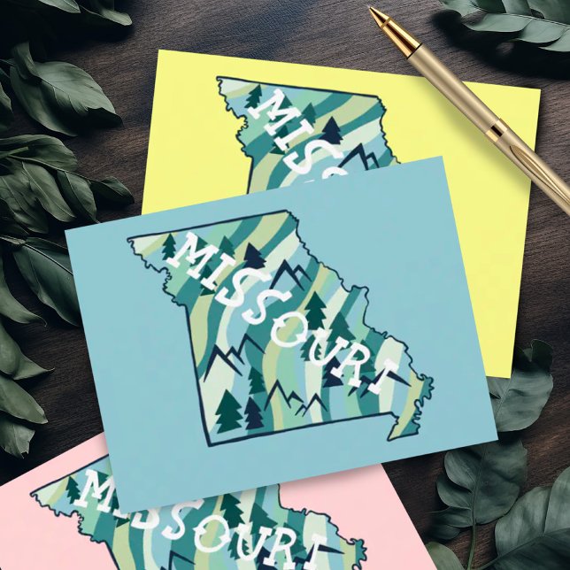 Missouri State Illustrated Map Postcard (Missouri illustrated map postcard in multiple color options!)