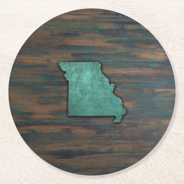 Missouri State Shape Teal Round Paper Coaster (Front)