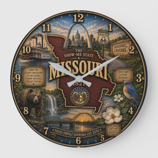 Missouri State Show Me State Rustic Landmark  Large Clock (Front)