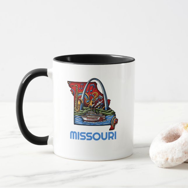 Missouri State Tattoo Style Gateway Arch Riverboat Mug (With Donut)