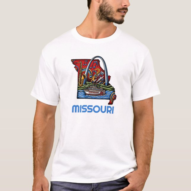 Missouri State Tattoo Style Gateway Arch Riverboat T-Shirt (Front)