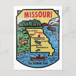 Missouri Vintage 1950s Decal Map Postcard