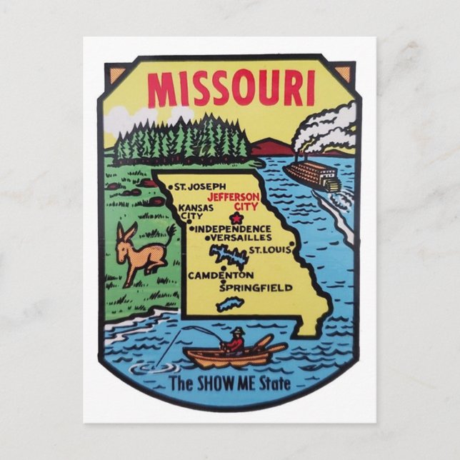 Missouri Vintage 1950s Decal Map Postcard (Front)