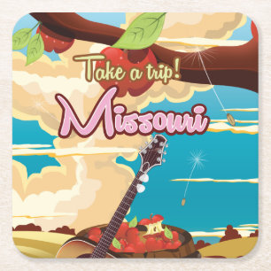 Missouri vintage cartoon travel poster square paper coaster