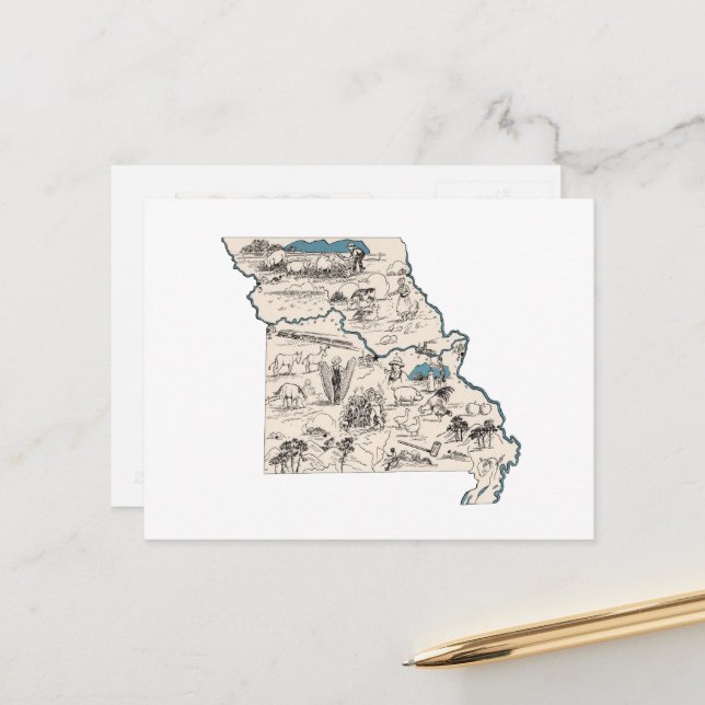 Missouri Vintage Picture Map Antique State Chart Postcard (Front/Back In Situ)