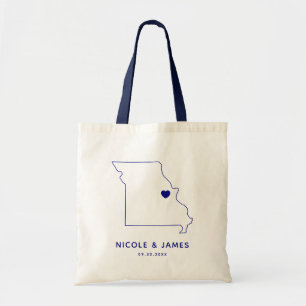 Missouri Wedding Welcome Bag Map Tote, Navy Blue