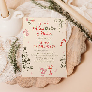 Misstletoe to Mrs Hand Drawn Bridal Shower Invitation