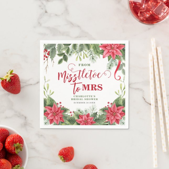 Misstletoe To Mrs Winter Poinsettia Bridal Shower Napkin (Insitu)