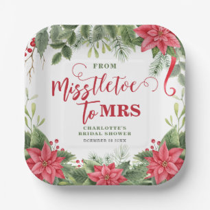 Misstletoe To Mrs Winter Poinsettia Bridal Shower Paper Plate