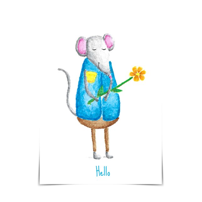 Missy Mouse Holding a Flower "Just Because" Card (Missy Mouse is a bit shy, but she will say hello if you come near.)