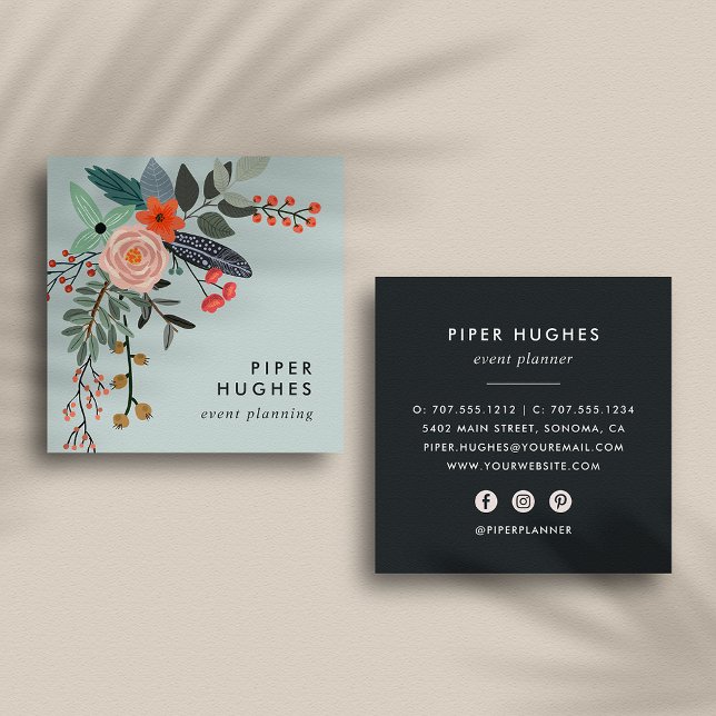 Mist | Boho Floral Square Business Card (Creator Uploaded)