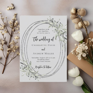 Mist grey greenery wedding invitation