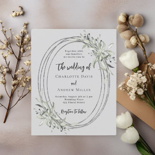 Mist grey greenery wedding invitation