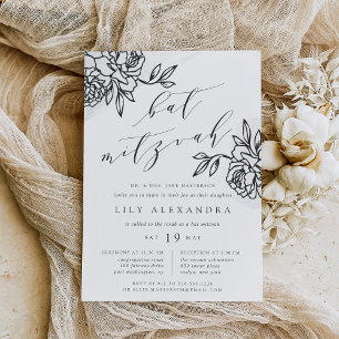 Mist Grey Secret Garden Bat Mitzvah Invitation