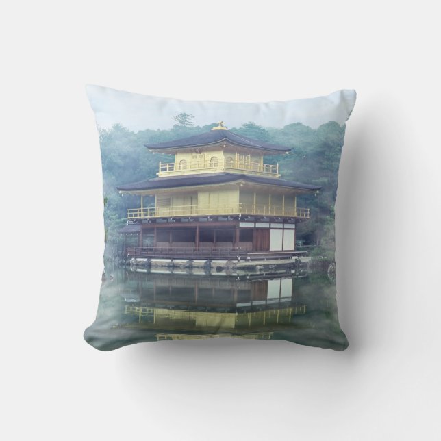 Mist on the Golden Pavilion at Kinkakuji Temple - Cushion (Front)