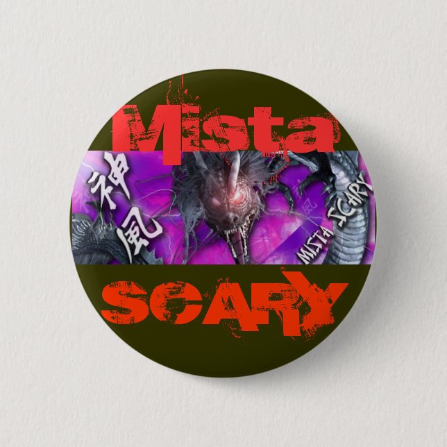 Mista SCARY  Bright Purple Dragon Red logo Button (Front)