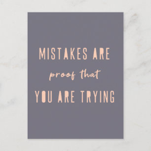 Mistakes are Proof Modern Cute Purple Gray Pink Postcard