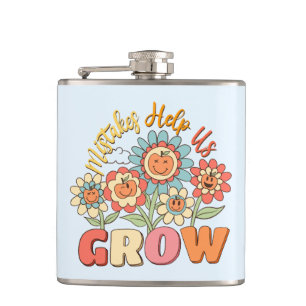 Mistakes Help Us Grow Playful Floral Motivation Hip Flask