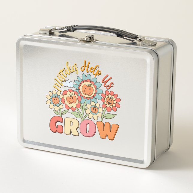 Mistakes Help Us Grow | Playful Floral Motivation Metal Lunch Box (Front)