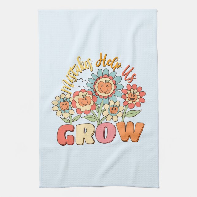 Mistakes Help Us Grow | Playful Floral Motivation Tea Towel (Vertical)