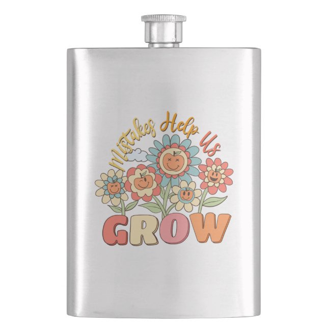 Mistakes Help Us Grow –Playful Floral Motivational Hip Flask (Front)