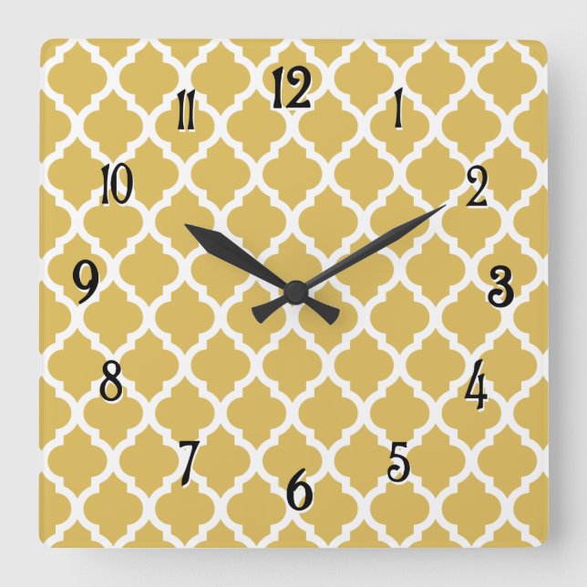 Misted Yellow Moroccan Tile Trellis Square Wall Clock (Front)