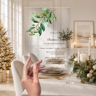 Misteltoe greenery luxury Christmas Party Acrylic Invitations