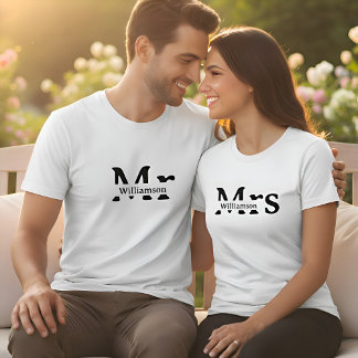 Mister Family Name Custom Couples Mens  White T-Shirt