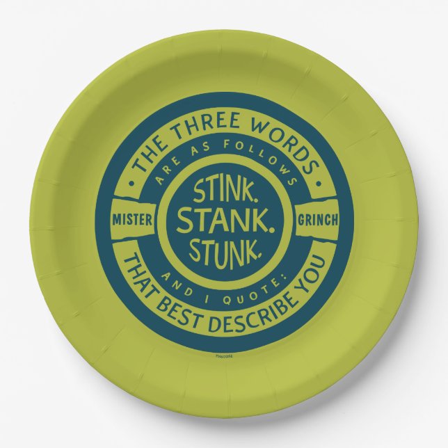 Mister Grinch | Stink Stank Stunk Quote Paper Plate (Front)